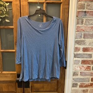 J Jill‎ purejill Supersoft Top Women's Med Blue Elliptical Tee 3/4 Sleeve